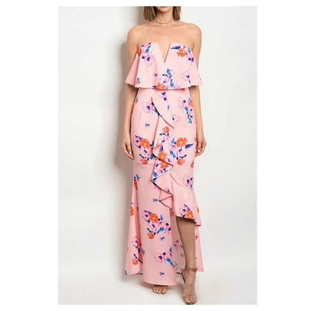 SUMMER CLEARANCE Pink Floral Maxi Dress